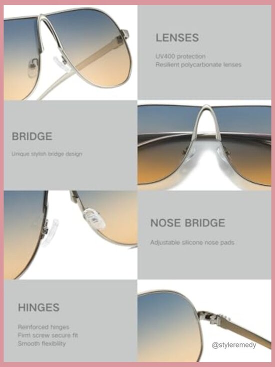 Metal Frame Oversized Aviator Sunglasses UV400 Protection main image 7